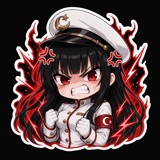 Chibi Minister Mikazuki reaction sticker: RAGE 9999 / DAMAGE 0